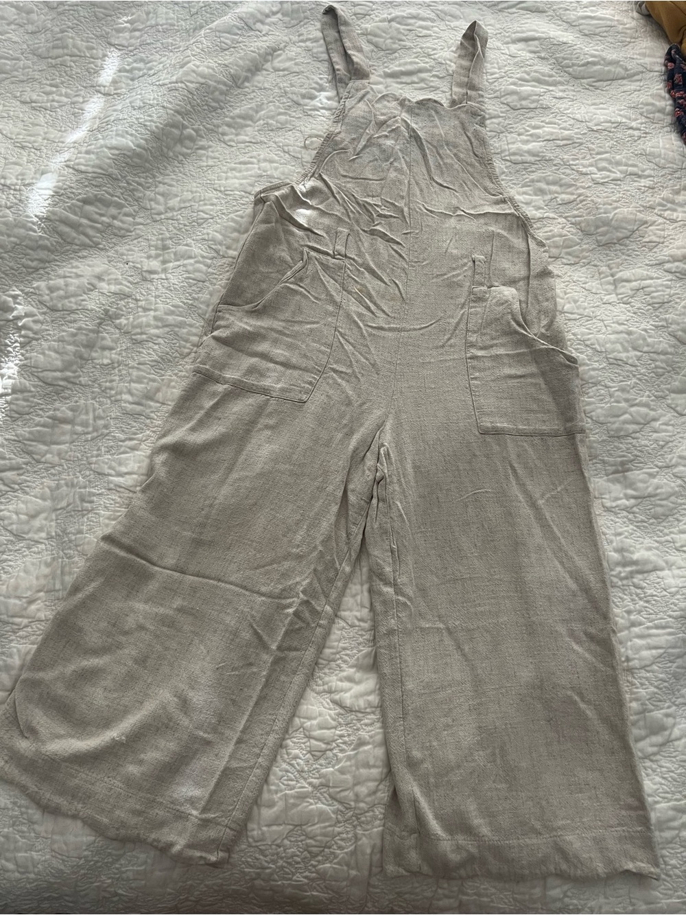 Monteau Light Beige Wide-Leg Linen-Blend Overalls